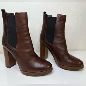 Minelli Brown Leather Chelsea Ankle Boots Stacked Heel Size 35 / US 5